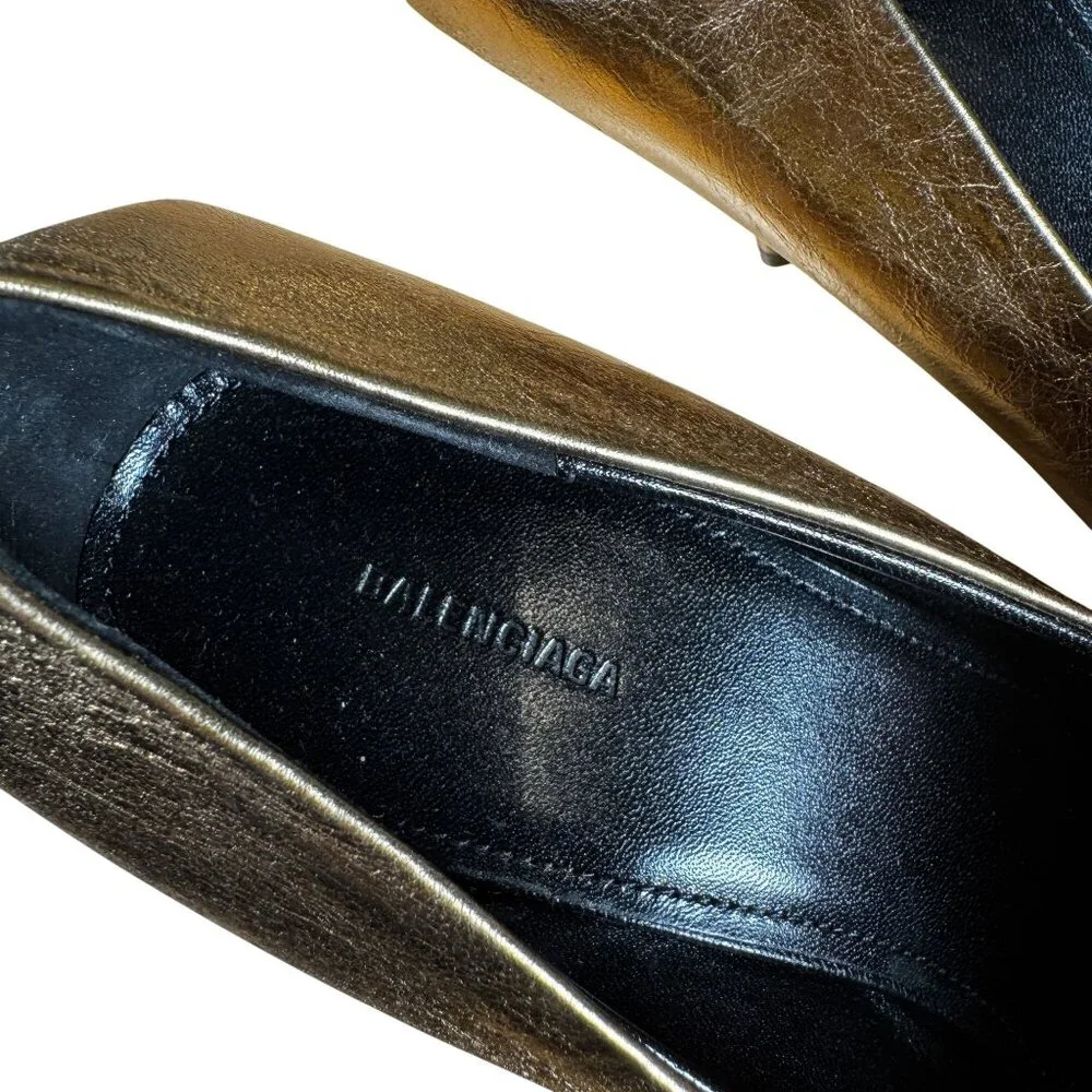 Balenciaga Square Knife Pump Gold Pointed Toe Heels Size 37 - Picture 10 of 13